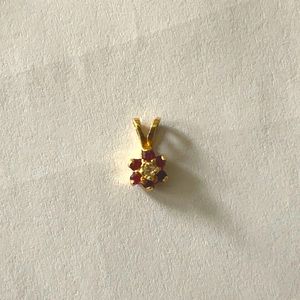 Tiny ruby & diamond necklace pendant, gold